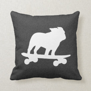 Skateboarding English Bulldog Silhouette Cushion