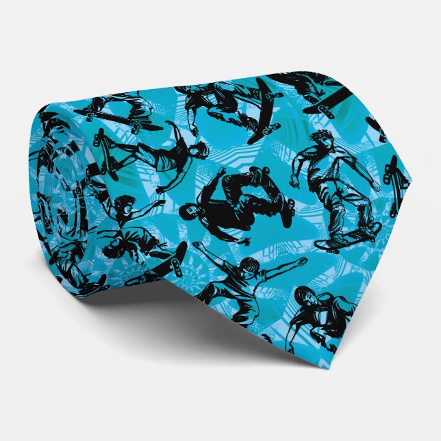 Skateboarding Extreme Sports Blue Tie (Rolled)