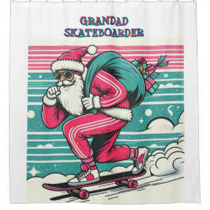 Skateboarding father christmas shower curtain