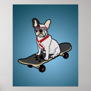 Skateboarding French Bulldog Dog Poster