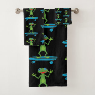 Skateboarding Frog Funny Skateboard Animal Lover Bath Towel Set
