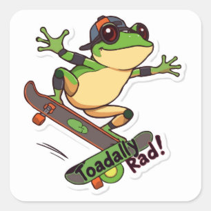 Skateboarding Frog Large Sticker   Toadally Rad