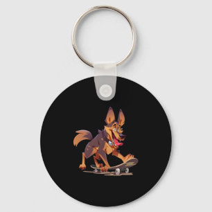 Skateboarding German Shepherd 1 Key Ring
