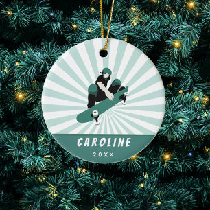 Skateboarding Girl Custom Skater Name Kids Ceramic Ornament