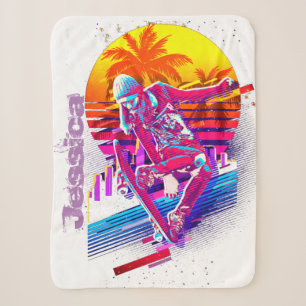 Skateboarding Girl Sherpa Blanket