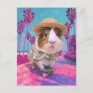 Skateboarding Guinea Pig at the Beach Postcard