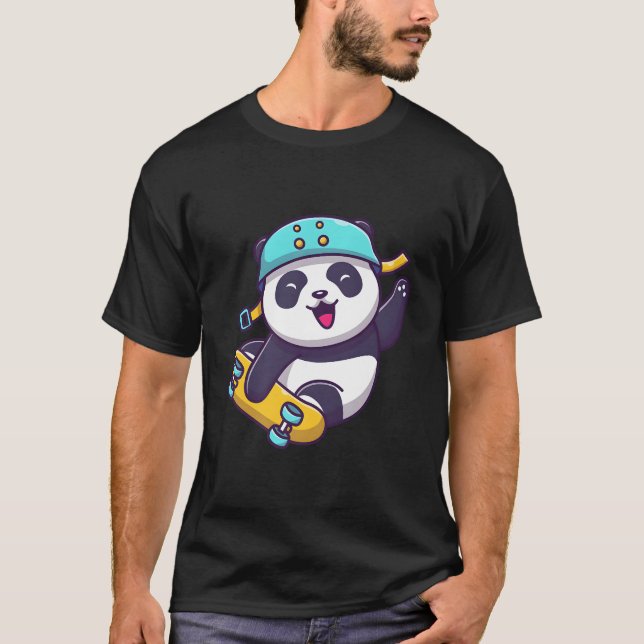 Skateboarding Happy Panda Skateboard Sporty Animal T-Shirt (Front)