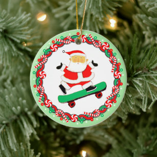 Skateboarding Holiday Gift Ceramic Ornament