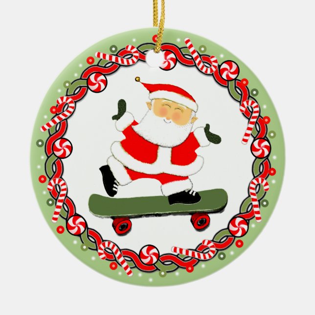 Skateboarding Holiday Gift Ceramic Ornament (Front)