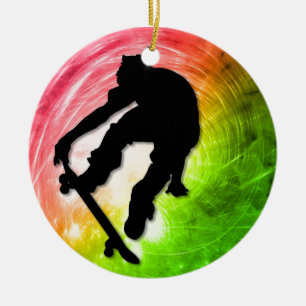 Skateboarding in a Psychedelic Cyclone Ceramic Ornament