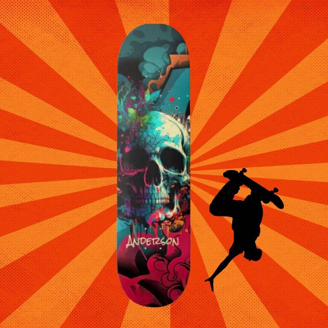 skateboarding is fun Graffiti skull Skateboard (Original and best online Zazzle skateboard shop- Urban Warrior)
