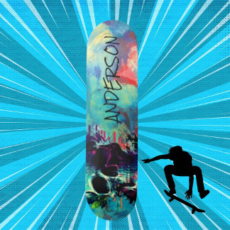 skateboarding is fun Personalised BLUE Skull Skateboard