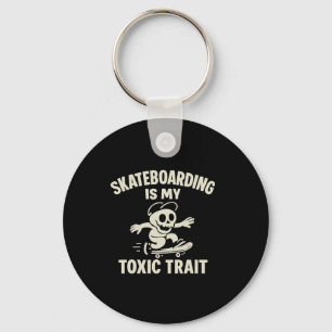 Skateboarding Is My Toxic Trait Cartoon Graphic Key Ring
