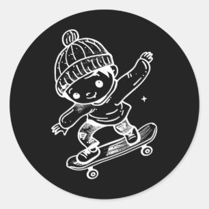 Skateboarding Kid Comic Recreational Sports Classic Round Sticker