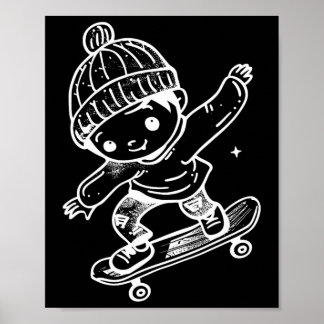Skateboarding Kid Comic Recreational Sports  Poster