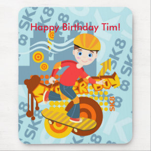 Skateboarding kid party mouse pad