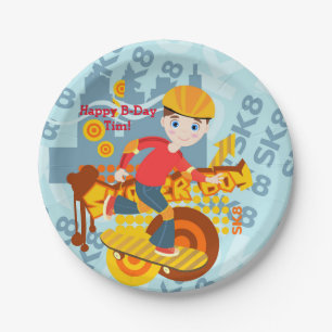 Skateboarding kid party paper plate