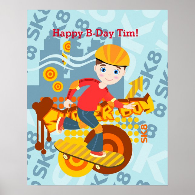 Skateboarding kid party poster (Front)