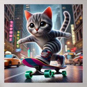 Skateboarding Kitty Poster