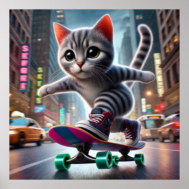 Skateboarding Kitty Poster (Front)