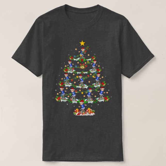 Skateboarding Lover Xmas Lights Skateboarding Chri T-Shirt (Design Front)