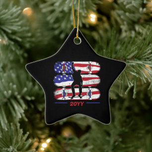Skateboarding Men - USA American Flag Ceramic Ornament