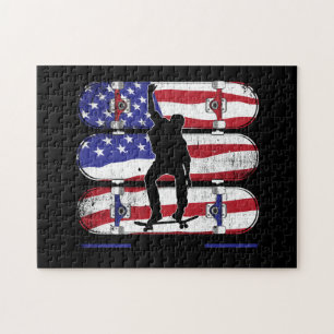 Skateboarding Men - USA American Flag Jigsaw Puzzle