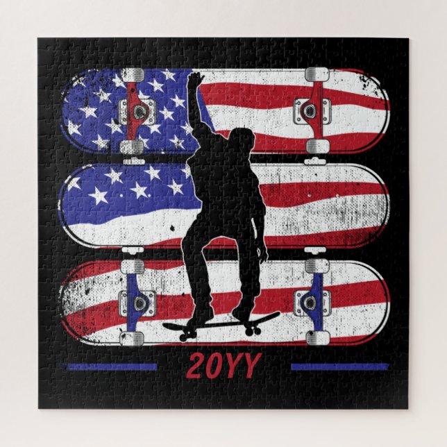 Skateboarding Men - USA American Flag Jigsaw Puzzle (Vertical)