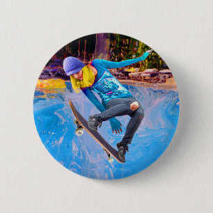 Skateboarding on Water 6 Cm Round Badge