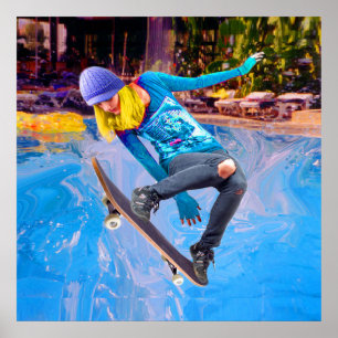 Skateboarding on Water Poster