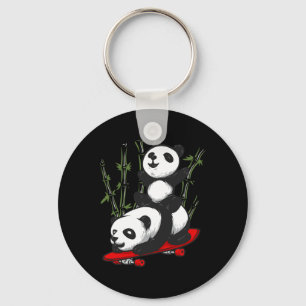 Skateboarding Panda Bear Wild Funny Panda Skateboa Key Ring