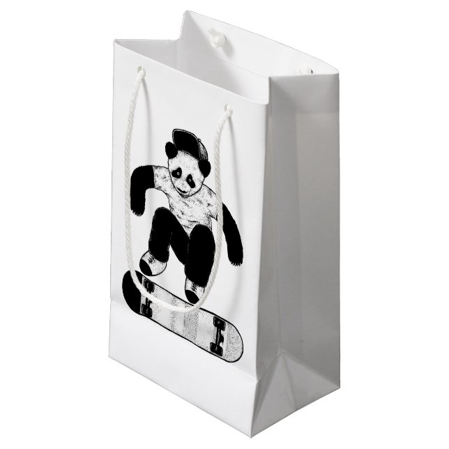 Skateboarding Panda Small Gift Bag (Front Angled)