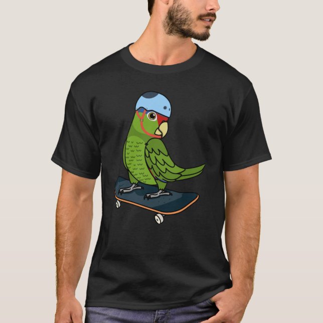 Skateboarding Parrot I Mexican Red headed Amazon T-Shirt (Front)