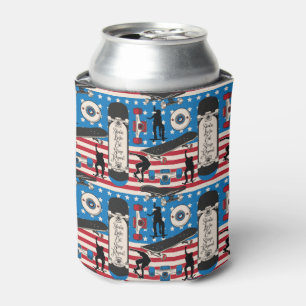 Skateboarding Patriotic USA Skateboarder Can Cooler