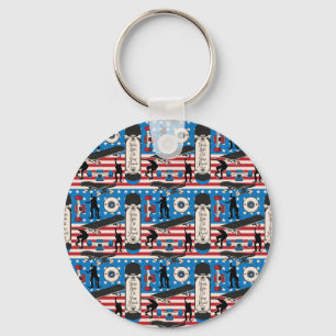 Skateboarding Patriotic USA Skateboarder Key Ring