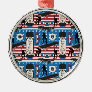 Skateboarding Patriotic USA Skateboarder Metal Ornament
