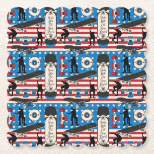 Skateboarding Patriotic USA Skateboarder Paper Coaster