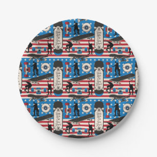 Skateboarding Patriotic USA Skateboarder Paper Plate