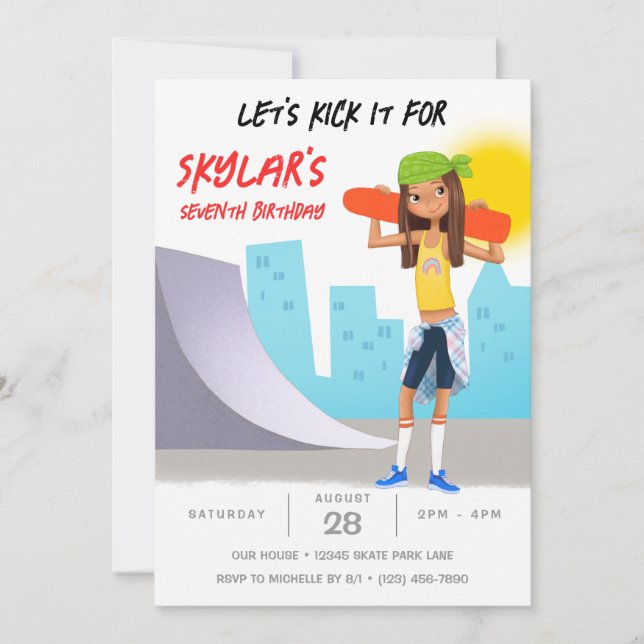 Skateboarding Photo Skate Park Girl Birthday Party Invitation (Front)