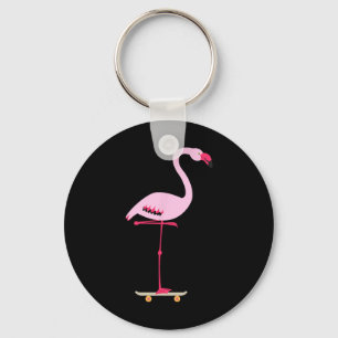 Skateboarding Pink Flamingo Cool Funny Graphic Key Ring
