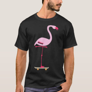 Skateboarding Pink Flamingo Cool Funny Graphic T-Shirt