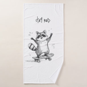 Skateboarding Raccoon – Cute Funny Skateboard Bath Towel
