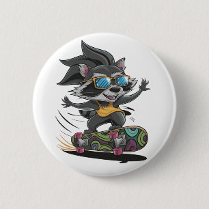 Skateboarding racoon 6 cm round badge