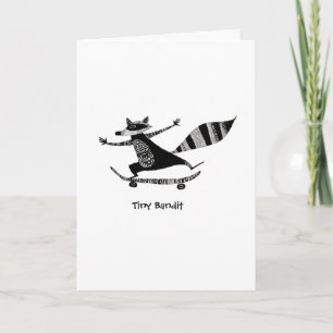 Skateboarding Racoon – Whimsical Racoon Animal Card