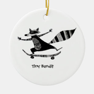 Skateboarding Racoon – Whimsical Racoon Animal Ceramic Ornament