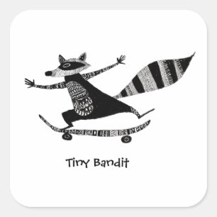 Skateboarding Racoon – Whimsical Racoon Animal Square Sticker