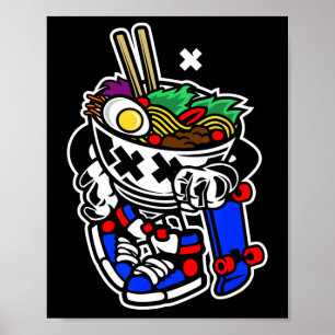 Skateboarding Ramen Noodle Ck To School Anime Tren Poster