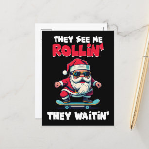 Skateboarding Santa Christmas  Holiday Postcard