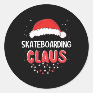 Skateboarding Santa Claus Christmas Matching Costu Classic Round Sticker