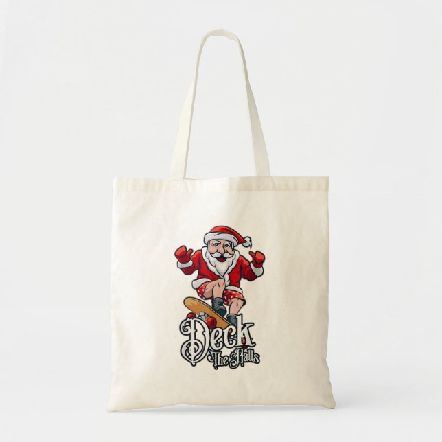 Skateboarding Santa Claus Deck The Hall Tote Bag (Front)